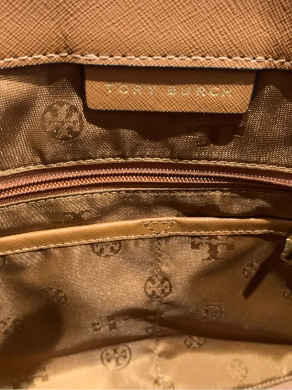 Tory Burch Cognac Leather Tote with Gold Logo - Picture 3 of 5